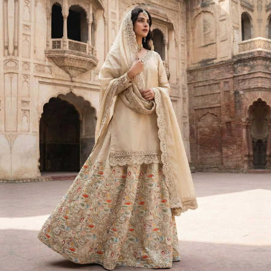 Cripsilk Fish Lehanga with Sheesha Silk Shirt & Dupatta