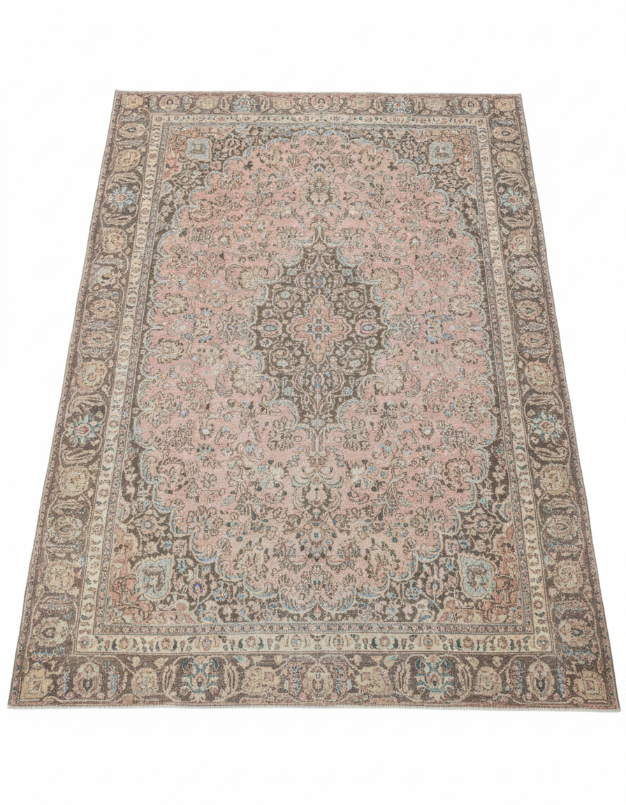 Handmade Persian Ballet Pink Vintage Tabriz Rug – 8'7" x 11'5"