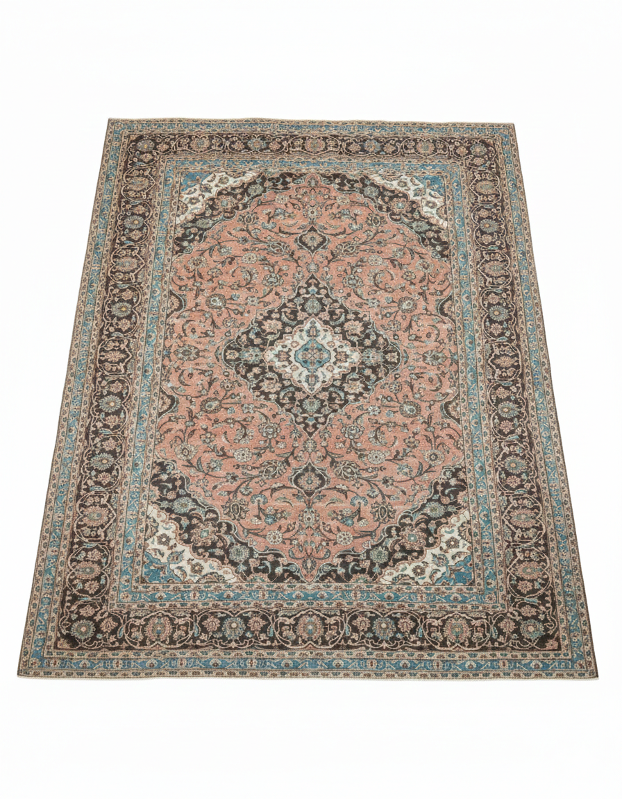 Handmade Persian Chocolate Peach Vintage Kashan Rug – 8'2" x 10'7"